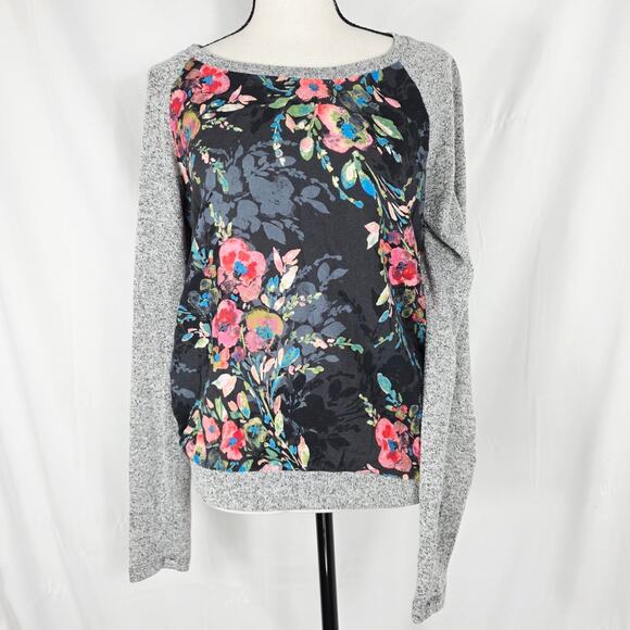 KUT From The Kloth Top Women XS Black Gray Floral Raglan Long Sleeve Casual - Picture 2 of 9